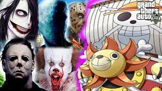 GTA 5 Mod - Jeff The Killer Slenderman Pennywise Michael Myers Phá Hủy Tàu Hải Tặc Mũ Rơm | Big Bang