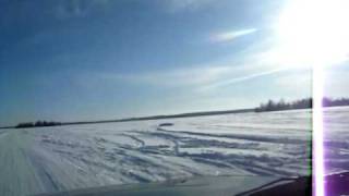 Driving on the ice of Lake Wabigoon Dryden Ontario, ice fishing for Walleye