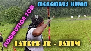 Slowmotion memanah jarak 70m hujan Latber Se - Jatim , Jember 2019 ( Panahan Horsebow )