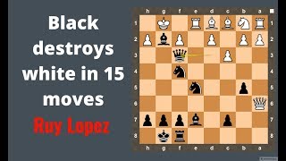 Chess : Black destroys white in 15 moves in Ruy Lopez | Brilliant attack by Black (Wormald attack)