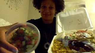 GREEK FOOD MUKBANG! SPICY CHICKEN, RICE, CUCUMBER SALAD, & BAKLAVA!!!