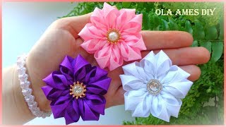 Канзаши/Цветы из репсовой ленты/Grosgrain Ribbon Flower/Flor de Fita de Gorgurão/Ola ames DIY