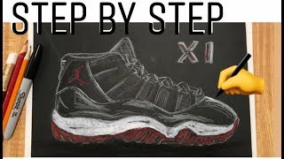 How to Draw the Air Jordan 11 XI - BRED - Step by Step TUTORIAL how to draw shoes #mrschuettesart