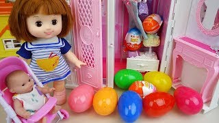 Baby doll key house Surprise eggs and Kinder joy toys play