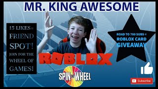 Mr. King Awesome Live Stream! 15 Likes= Friend Spot! Be subscribed to win! 700 Subs= $10 Roblox