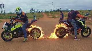 Fire Burnout & Stunning Stunts on KTM DUKE 200, KTM RC 200 & HONDA DIO By Team LSi