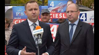 Konferencja prasowa marszałka Adama Bielana i posła Michała Cieślaka