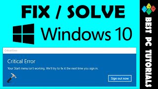 Fix Critical Error|Start Menu & Cortana aren't working|Windows 10