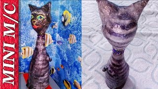 Черный Кот из бутылки от Шампанского и Папье Маше МИНИ МАСТЕР КЛАСС