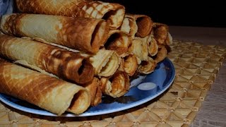 Хрустящие, тонкие вафли к чаю,кофе. А также готовые вафельки для заправки кремом.Видео рецепт.