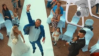 Свадебная съемка с квадрокоптера, квадрокоптер на свадьбе