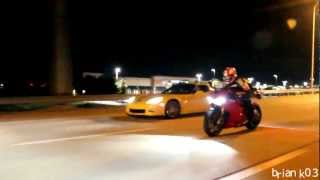 900hp Toyota Supra vs Ducati 1199 Panigale S on the highway (HD)