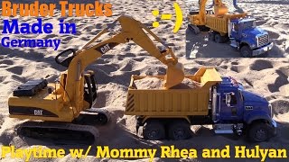 Toy Trucks for Kids: Bruder Construction Trucks. Mack Dump Truck and CAT Excavator