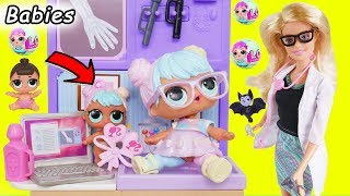 LOL Surprise Dolls + Lil Sisters at Barbie Fake Toy Hospital for Bon Bon
