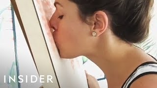Artist Makes Paintings With Kisses
