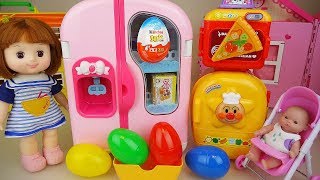 Surprise eggs and Baby doll Refrigerator kitchen toys play