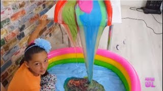 Slime Şelalesi slime waterfall 60 kilos to the pool from the slide, Fun Kid Video by Oyuncax