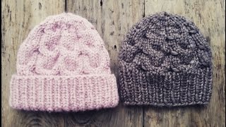 ШАПКА "Розовый снег" с отворотом и без. Спицами из толстой пряжи. МК.