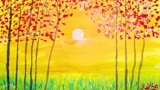 How to Draw and Paint Sunset Landscape - Acrylic Painting