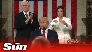 President Trump and House Speaker Pelosi exchange snubs at the State of the Union, ripping papers