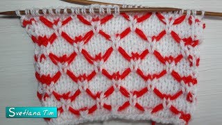 Вязание спицами. Узор "Крылья Бабочки". Ленивый жаккард # 645