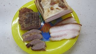 Вкусный и правильный рецепт копчено - вареного мяса и сала. Домашнее копчение.