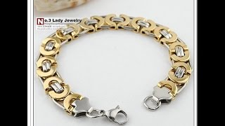 Посылка из Китая мужской браслет Men's Stainless Steel Silver and gold Byzantine chain bracelet