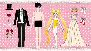 Paper dolls wedding dress Sailor Moon and Tuxedo mask papercraft Bride and Groom ??