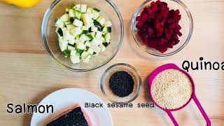 How to cook Quinoa for baby 10 months +. วีธีการทำ ควินัว บีทรูทแซลมอน สำหรับลูก 10เดือน+
