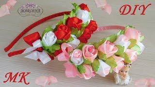 Ободок с розами ? и бантиком. Роза канзаши МК/DIY ?