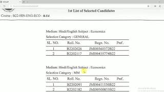 RESULT OF JMI B.ED 1ST SELECTED LIST (ALL SUBJECTS) 2019-20