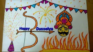 Dussehra festival drawing|How to draw dussehra festival|Dussehra celebration drawing