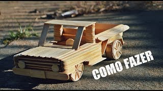 Miniatura de caminhonete com palitos de picolé como fazer (Carrinho) Elton Donadon