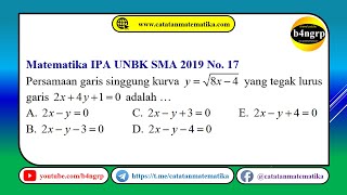 UNBK SMA 2019 Pembahasan Matematika IPA No. 17 | Persamaan Garis Singgung Kurva | Latihan UNBK 2020