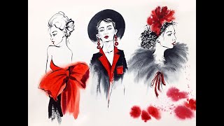 Мастер-класс по скетчингу «Три ярких образа». Рисуем акварельный fashion скетч.
