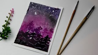 Акварельный скетч | Зимний пейзаж | Брокколи тв