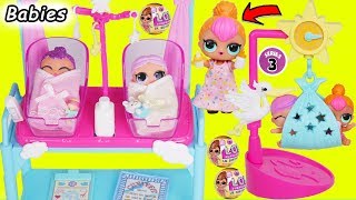 LOL Surprise! Dolls - New Baby Dress, Babysits Lil Sisters at Playmobil School - Toy Surprise Video!
