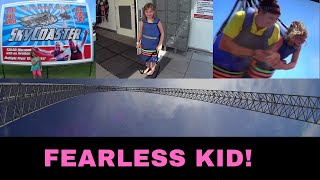 9yo girl rides the Sky Coaster at Fun Spot Orlando! Fearless Kid!!