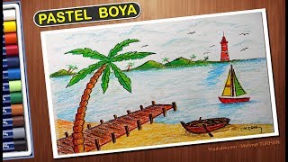 Pastel Boya Manzara Çizimi - Pastel Deniz Manzarası Çalışması - Pastel paint scenery drawing