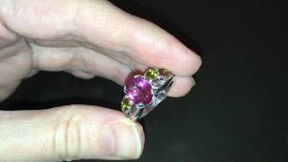 Серебряное кольцо Розовый Топаз & Турмалин