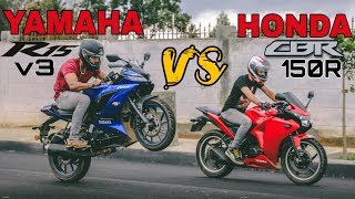 Yamaha R15 V3 vs Honda CBR150r| Drag race and exhaust note comparison.
