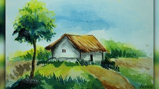 How to Draw Village Landscape in Watercolor | Beginner Tutorial