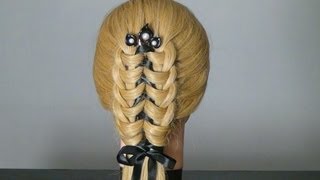 Прическа с лентой на длинные волосы. Easy hairstyle for long hair.