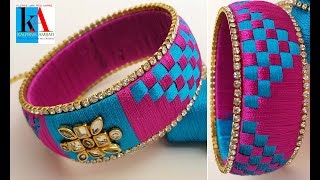 making unique silk thread checker model bangles || triangles kada bangles at home