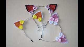 Новогодние канзаши Мастер класс ободок с ушками Hair ring with ears DIY kanzashi
