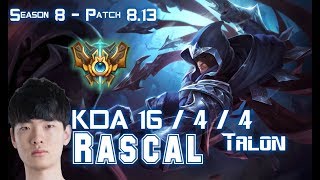 Rascal TALON vs DARIUS Mid - Patch 8.13 KR Ranked
