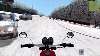 На мотоцикле развозим пиццу в city car driving + играем на руле