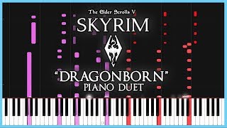 Skyrim: Main Theme (Dragonborn) | PIANO DUET [Synthesia]