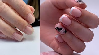 Блестящий френч. Клейкие ленты, принт на ногтях. Френч гель лаком.