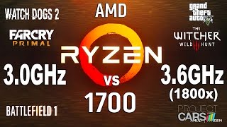 Ryzen 7 1700 3.0GHz vs 3.6GHz Test in 6 Games (GTX 1060)